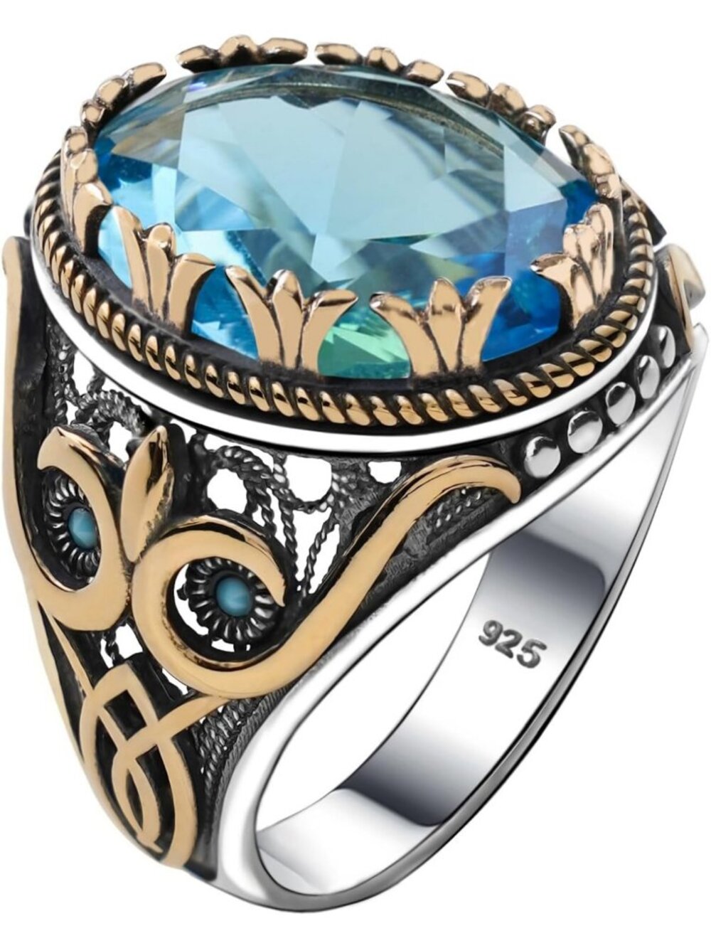Vintage Turkish Ottoman Style Ring for Men - Solid 925 Sterling Silver